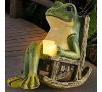 LUFEIS Frog Garden Ornaments, Outdoor Solar Frog Statue with Cup LED Lights, Solar Powered Garden Animal Ornaments, Waterproof Resin Frogs Statue for Balcony, Patio, Yard, Lawn, 10cm