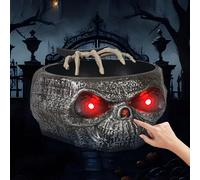 LUFEIS Halloween Candy Bowl with Grabbing Hand, Trick or Treat Bowl with Motion Sensor, Halloween Animated Skeleton Candy Dish with LED Eyes and Creepy Sound for Parties, Haunted Houses