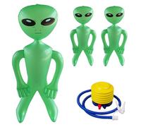 LUFEIS Inflatable Alien, 3 Pieces Blow up Aliens with Foot Pump, Funny Aliens Inflates Balloon for Alien Party, Halloween, Space and Sci-Fi Themed Parties (Green, 1 Large 152cm and 2 Small 75cm)