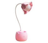 LUFEIS LED Flower Desk Lamp, Cordless Flower Shaped LED Desk Lamp with Three Brightness Levels, USB Rechargeable Eye Protection Night Light with Pen Holder and Phone Holder for Reading, Learning