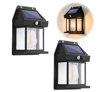 LUFEIS Outdoor Wall Light, 2 Pack Solar Vintage Wall Lights with Motion Sensor, IP65 Waterproof Solar Security Lights, Solar Powered Wall Lantern with 3 Lighting Modes for Garden Doorway
