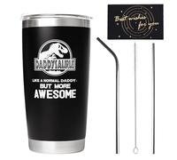 LUFEIS Tumbler Gift, 20oz Stainless Steel Travel Coffee Mug with Lid and Straws & Greeting Card, Like A Normal Dad But More Awesome, Personalized Father's Day Tumbler Birthday Gift for Dad Husband