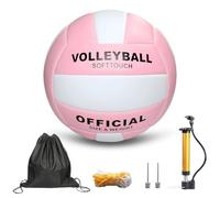 LUFEIS Volleyball Official Size 5, Super Soft & Waterproof Volleyballs with Pump and Storage Bag, Volleyball Training Ball for Indoor, Outdoor, Beach, Gym (Pink & White)