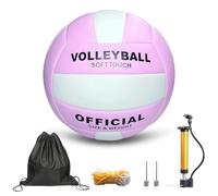 LUFEIS Volleyball Official Size 5, Super Soft & Waterproof Volleyballs with Pump and Storage Bag, Volleyball Training Ball for Indoor, Outdoor, Beach, Gym (Purple & White)