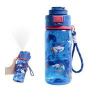 LUFEIS Water Bottle with Straw, 600ml Leakproof Sport Bottle with Cute Cartoon Shark Pattern & Spray Function, Cute Plastic Drinking Bottles for Outdoor Sports, Camping, Picnic, School (Shark)