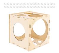 LUFEIS Wood Balloon Sizer Box, 9 Holes Collapsible Wood Balloon Sizer Cube from 2" to 10", Balloon Measurement Tool with 36 Rubber Bands for Birthday, Wedding, Party Decorations