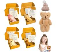 LUFEIS Worry Bear Hug in a Box, 4 Pocket-Sized Mini Worry Bears with Inspirational Card, Mini Teddy Bear Fluffie Stuffies for Kids, Positive Gifts for Women, Students, Friends