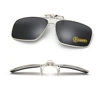 LUFF Polarized Clip-on Sunglasses Mens/Womens Flip-Up Polarised Sun Lenses fit over Prescription Glasses/Readers/Outdoor Sports (Dark black)