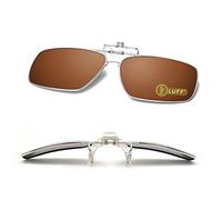LUFF Polarized Clip-on Sunglasses Mens/Womens Flip-Up Polarised Sun Lenses fit over Prescription Glasses/Readers/Outdoor Sports (brown)