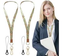 LUFFLOK 2 Pcs Flower Lanyard Neck Strap for Women and Girl, Card Holder Lanyards for Neck with Metal Key Rings, 2cm*43cm Neck Lanyard Business Office Exhibition School (Flower)