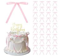LUFFLOK 40 Pcs Light Pink Cake Decorations, Bow tie Cake Topper Decorations, Baby Shower Cake Decorations for Kids Girls Women Birthday Wedding Party Cake Decorations Supplies (Soft light pink)