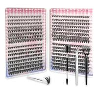 LUFFLOK 640pcs Fluffy Individual Eyelashes Kit, Cluster Lashes, DIY Lash Extension kit Russian D Curl Mixed Trays, Natural Lash Clusters Lashes Individual for Beginners (30D-60D Kit)