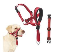 LUFFLOK Dog Head Collar with Soft Padded, Adjustable & Reflective Head Collar for Dogs, Head Harness for Dogs to Anti Pulling, Anti-bite Headcollars Gentle Leader for Dog Muzzle (Red, L)