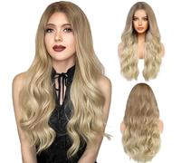 LUFFLOK Long Blonde Wave Wigs for Women Girls 27’’ Curly Wigs Synthetic Wig Women's Charming Full Hair Long Replacement Hair Wig for Ladies Fancy Dress Party Cosplay Daily Use (Blonde)
