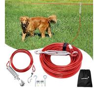 LUFFWELL 50FT Dog Runner for Yard with 10FT Tie Out Cable - Heavy Duty Trolley System for Large Dogs Up to 250LBS, Backyard/Park/Camping Use (Red, 50FT+10FT)