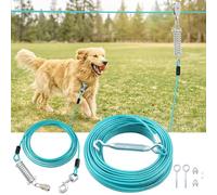 LUFFWELL Dog Runner for Yard, 200FT Long Dog Lead with 15FT Pulley Dog Tie Out Cable for Heavy Duty Dog Up to 250LBS, Dog Trolley Runner System for Large Dogs in Yard, Park and Outside, Ice Blue