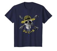 Luffy Straw Hat Pirates Logo Skull & Crossbones Kids T-Shirt, Youth, Navy Blue, X-Small
