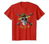 Luffy Straw Hat Pirates Logo Skull & Crossbones Kids T-Shirt, Youth, Red, Medium