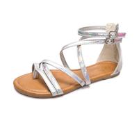 Luffymomo Women's Gladiator Strap Sandals Flat Fisherman Thong Cross Strappy Sandals, Dream Silver Color, 5 UK