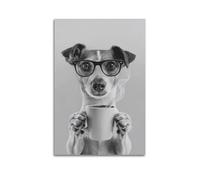 LUFPOTH Jack Russell And Coffee Wall Art, Black And White Print Canvas Wall Art Decor Living Room Modern Family Bedroom 16x24inch(40x60cm) Unframe-style