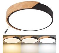 LuFun LED Ceiling Lights 24W,Black Dimmable Modern Wood Flush Mount Ceiling Light, Round Light Fitting Ceiling for Living Room Bedroom Kitchen Lounge Hallway,Ø30CM
