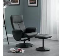 Lugano Black Faux Leather Recliner Chair - with Footstool