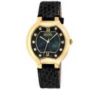 Lugano Swiss Diamond , Black MOP Dial, IPYG Case,Genuine Italian Handmade Leather Strap Swiss Quartz Watch Gevril Black One Size