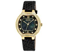 Lugano Swiss Diamond , Black MOP Dial, IPYG Case,Genuine Italian Handmade Leather Strap Swiss Quartz Watch Gevril Black One Size