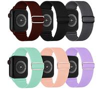 Lugege Loop Elastic Strap Compatible with Apple Watch 42 mm 44 mm 45 mm, Nylon Fabric Strap for Apple Watch Series 7/SE/6/5/4/3/2/1, Pack of 6, Black/Pink/Purple/Red/White/Blue Sea