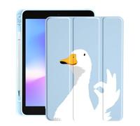 LuGeKe Cute Duck Case for 10.9" iPad Air 4/5th Unique Case,Pencil Holder & Clear Acrylic Back & Trifold Stand Cover for Women