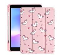 LuGeKe Heart Unicorn Case for iPad 2019/2020/2021(iPad 7th/8th/9th) Unique Case,Pencil Holder & Clear Acrylic Back & Trifold Stand Cover for Women