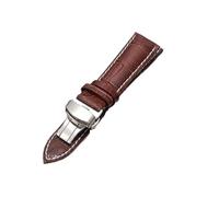 LUGEMA 10 12 13 14 15 16 17 18 19 20 21 22 23 24mm Leather Watch Strap Bamboo Grain Cowhide Wristband With Butterfly Buckle(Brown white,10mm)