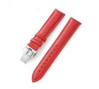 LUGEMA 12 14 16 18 20 22 24mm Genuine Leather Watch Band Wristwatch Strap Women Men Butterfly Buckle Wristband With Pins(Red,18mm)