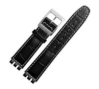 LUGEMA 17mm 19mm Genuine Calf Leather Wrist Strap Compatible With Swatch Watch Band Men Women Alligator Pattern Bracelet Watchband Accessories(Black white line,17mm)