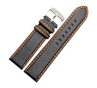 LUGEMA 18mm 20mm 22mm 24mm Black Red Orange Stitching Carbon Fiber Leather Watch Band(Black orange line,18MM_SILVER BUCKLE)