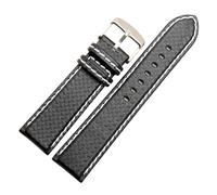 LUGEMA 18mm 20mm 22mm 24mm Black Red Orange Stitching Carbon Fiber Leather Watch Band(Black white line,21MM_BLACK BUCKLE)