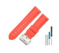 LUGEMA 22mm 24mm 26mm Black Blue Red Orange White Army Green Watch Band Silicone Rubber Watchband Compatible With Panerai Strap Needle Buckle(Red-Steel-K11,22mm)