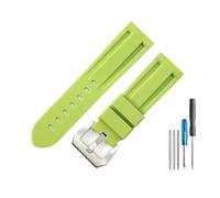 LUGEMA 22mm 24mm 26mm Black Blue Red Orange White Army Green Watch Band Silicone Rubber Watchband Compatible With Panerai Strap Needle Buckle(L-Green-Steel-K11,22mm)