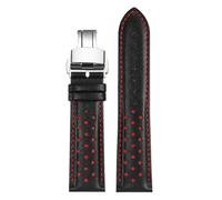 LUGEMA 22mm Genuine Leather Watchstrap Black Yellow Red Blue Wristband Stainless Steel Buckle(Black red silver B)