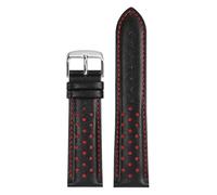 LUGEMA 22mm Genuine Leather Watchstrap Black Yellow Red Blue Wristband Stainless Steel Buckle(Black red silver A)