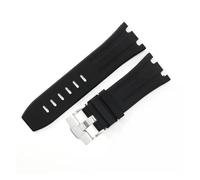 LUGEMA 28mm Rubber Waterproof Watch Strap Compatible With AP Compatible With AP 15710 15703 Soft Silicone Watch Bracelect Band Accessories(Black Silver)