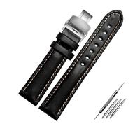 LUGEMA Black Red Green Genuine Leather Bracelet Color Watch Strap Butterfly Clasp Watchband Sized In 18mm 20mm 21mm22mm Watch Band (Color : Black silver buckle, Size : 20mm)