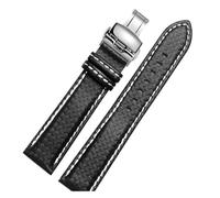 LUGEMA Carbon Fiber Watchband 16 18 20 22 24mm Black With White Red Blue Orange Line Strap For Men And Women Watch Accessories(Black white line,20mm rose gold clasp)