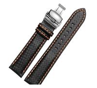 LUGEMA Carbon Fiber Watchband 16 18 20 22 24mm Black With White Red Blue Orange Line Strap For Men And Women Watch Accessories(Black orange line,20mm silver clasp)