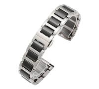 LUGEMA Ceramic Steel Watch Strap Men Black White Women's Stainless Steel Watch Chain Compatible With Tissot Compatible With Armani 12 13 14 15 16 17 18 20 22mm(Steel-Black,13mm)
