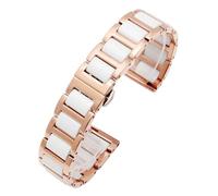 LUGEMA Ceramic Steel Watch Strap Men Black White Women's Stainless Steel Watch Chain Compatible With Tissot Compatible With Armani 12 13 14 15 16 17 18 20 22mm(Rose Golden-White,17mm)
