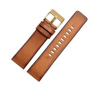 LUGEMA Genuine Leather Bracelet Compatible With Diesel DZ7406 DZ7408 DZ4476 DZ4343 Brown Watchband 22mm 24 26mm Retro Wristwatches Band(Brown goldr buckle,24mm)