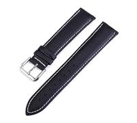 LUGEMA Genuine Leather Watch Band 10mm 12mm 14mm 16mm 18mm 19mm 20mm 21mm 22mm 24mm Watch Strap Wrist Belt Watchband With Pins(White thread Black,15mm)