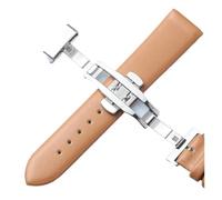 LUGEMA Genuine Leather Watch Band Bracelet Parts Accessories Soft And Slim Strap With Stainless Steel Automatic Butterfly Buckle(Light brown,10mm)