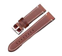 LUGEMA Genuine Leather Watch Band Strap Manual Men Thick 7 Colors 18mm 20mm 22mm 24mm Watchbands Stainless Steel Buckle Accessories(Dark Brown Silver,20mm)